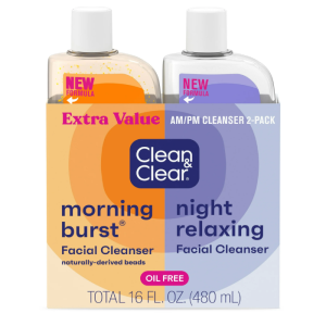 Clean & Clear Acne Solution Face Wash, Day & Night Combo, Oil-Free, 8 fl oz (2 Pack)